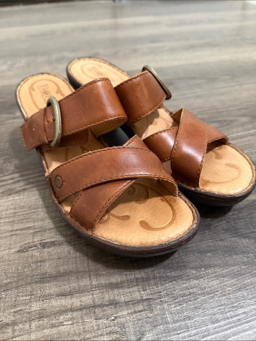 Born Charlotta Brown Leather Platform Sandals with Buckle